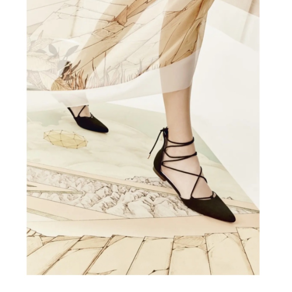 'Abri' Pointy Toe Ghillie Flat Black